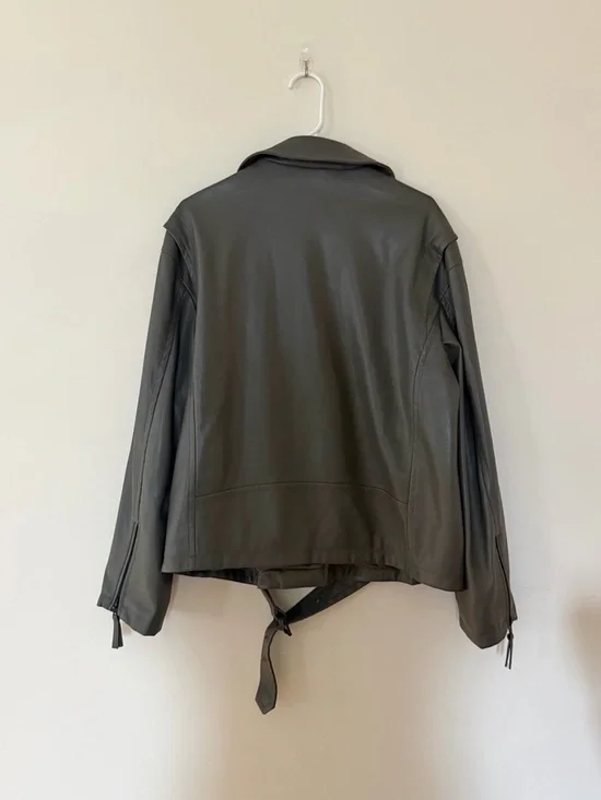 American Eagle Outfitters Olive Green Faux Leather Bomber Moto Jacket - Picture 3 of 3